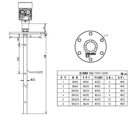 同軸導波雷達物位計外型尺寸圖