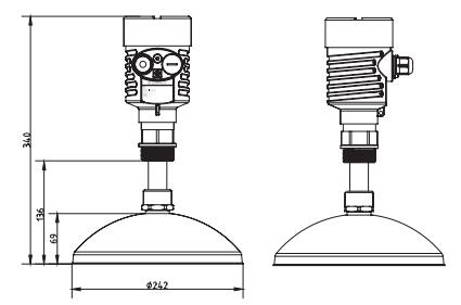 拋物麵雷達物位計外型尺寸圖